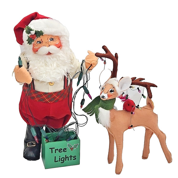 Annalee Christmas Santa w/ String of Lights & Reindeer w/ Cardinal Scarf - Picture 1 of 11